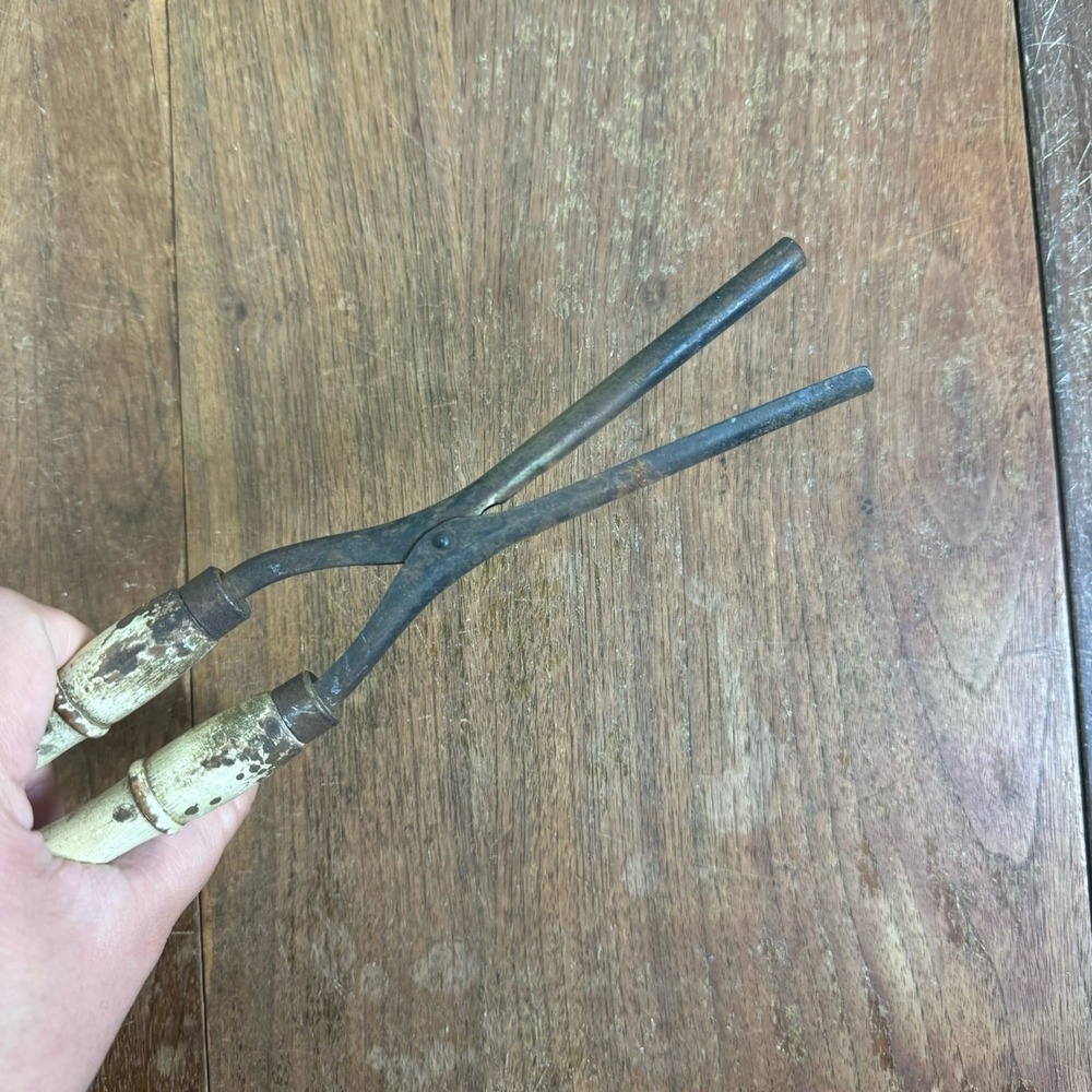 Vintage Wood Handle Hair Curling Iron Tongs Crimpers Beauty Shop Hairdresser - Picture 6 of 7